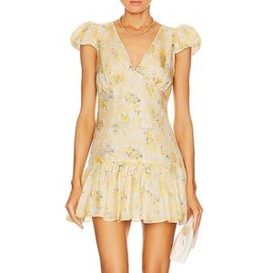 LOVE SHACK FANCY Russ Floral Silk Puff Sleeve Mini Dress Size 4 💕